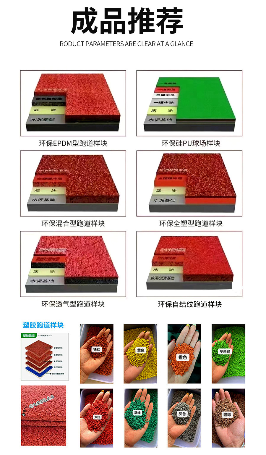 彩色防滑EPDM塑胶地面种类